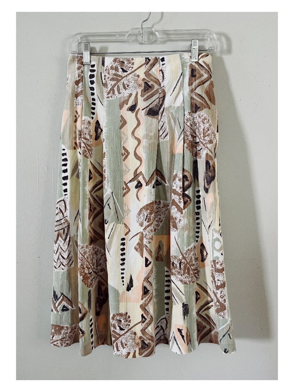 VTG Jessica Scott Sz M Barkcloth Style Pastel Geo Print Pull On Midi Skirt